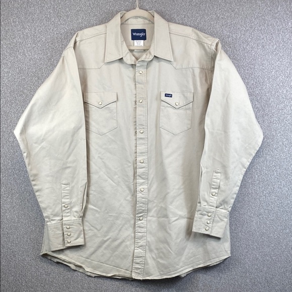Wrangler Pearl Snap Shirt Mens 2XT Beige Western Thick Cotton Canvas Ranch USA - Picture 1 of 8
